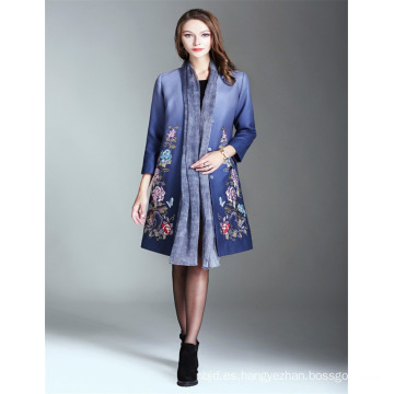 Otoño de lujo Alibaba Impreso 2017 Mujer Trench Coat Azul